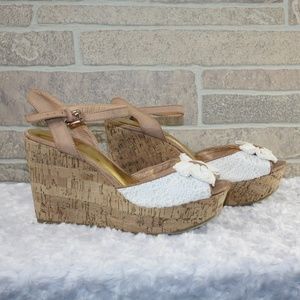 Report Footwear White Ankle Strap Wedge Heels 10